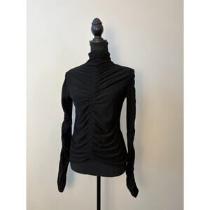 LVIR Ruched Stretch Jersey Turtleneck Top in Black Large Zip Back Stretch Gothic